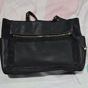 Black Tote Bag with Gold Accents